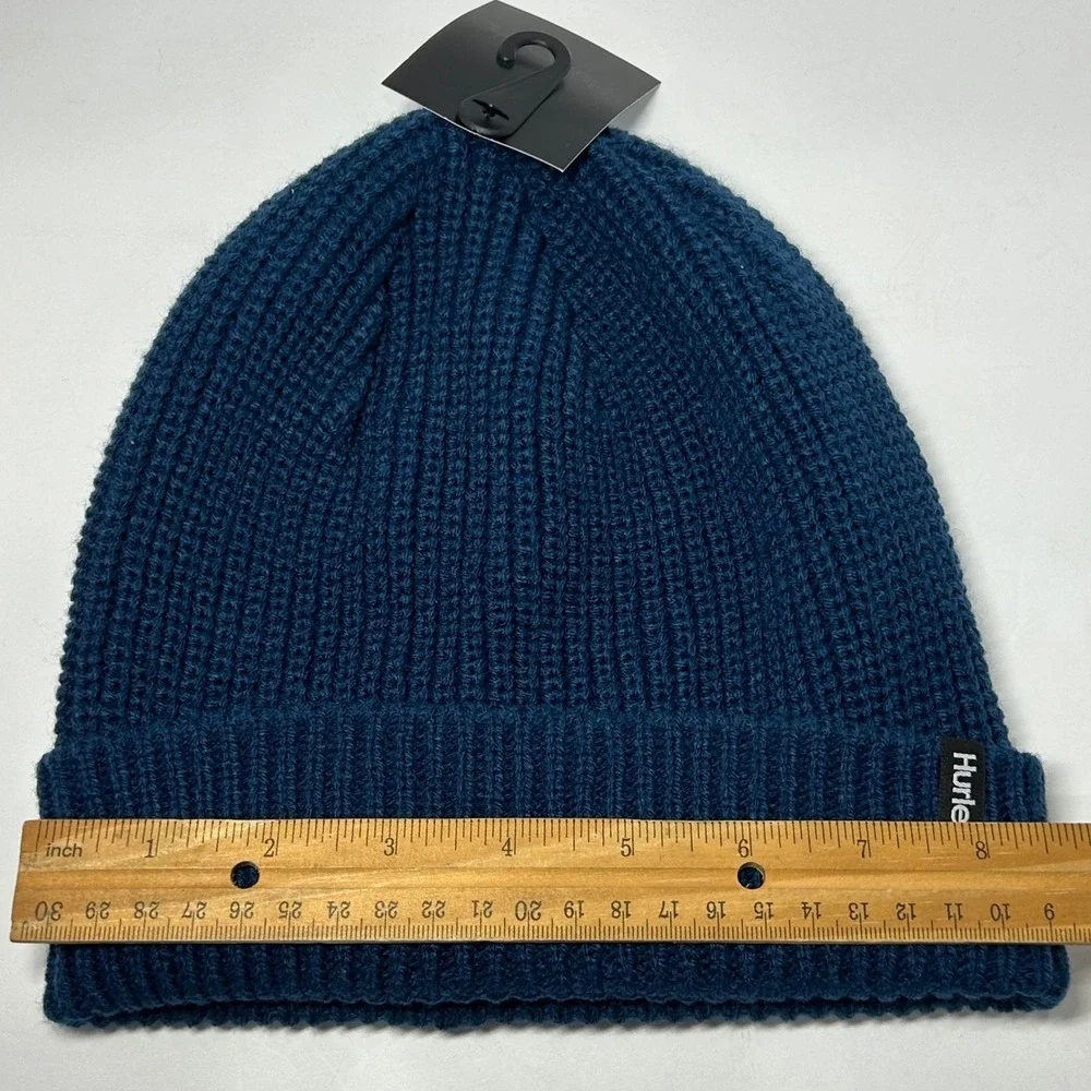 Hurley‎ Mens Max Cuff 2.0 Beanie Blue Ribbed Knit Cuffed Hat Winter Tossle Cap
